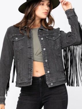 Judy Blue NWT Black Denim Fringe Jean Jacket Stretch Size 3X Plus Size